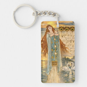 Porte-clefs Affiche Art Nouveau Elsa Lohengrin avec des cygnes