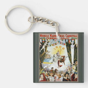Porte-clefs Affiche de Carnaval vintage du Mardi Gras de Mobil