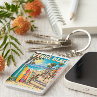 Porte-clefs Affiche de planches de surf colorées de Venice Bea