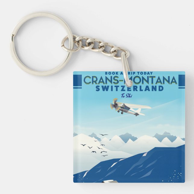 Porte-clefs affiche de ski crans-montana Suisse (Devant)