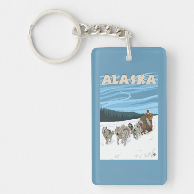 Porte-clefs Affiche de Vintage voyage d'AlaskaDogsledding (Devant)