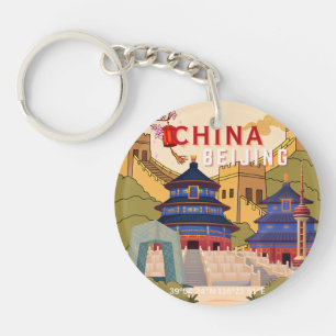 Porte-clefs Affiche de voyage à Pékin en Chine Art mural de