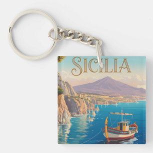 Porte-clefs Affiche de voyage de style vintage pour la Sicile