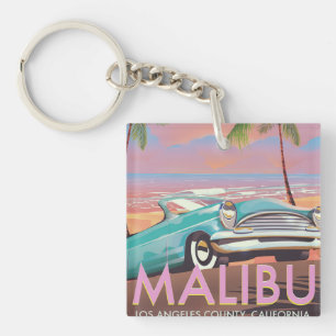 Porte-clefs Affiche de voyage Malibu, Los Angeles, Californie