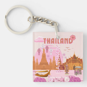 Porte-clefs Affiche de voyage rétro boho Bangkok Thaïlande
