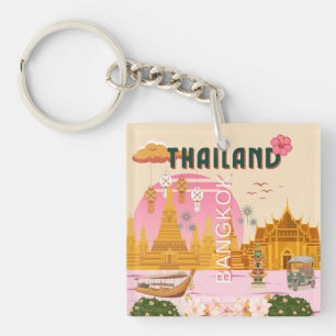 Porte-clefs Affiche de voyage rétro vintage Bangkok Thaïlande