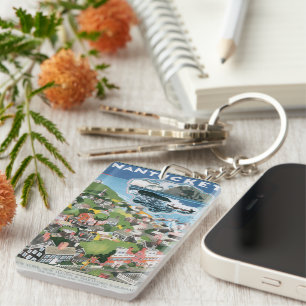 Porte-clefs Affiche de voyage vintage, carte de l'île de Nantu