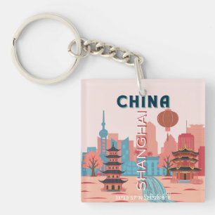 Porte-clefs Affiche rétro vintage de voyage à Shanghai Chine