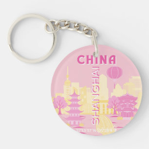 Porte-clefs Affiche rose de voyage à Shanghai Chine