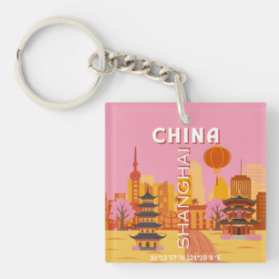 Porte-clefs Affiche Vintage de Voyage à Shanghai Chine