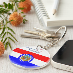 Porte-clefs Afficher Amour Missouri avec Initiales Drapeau Pat
