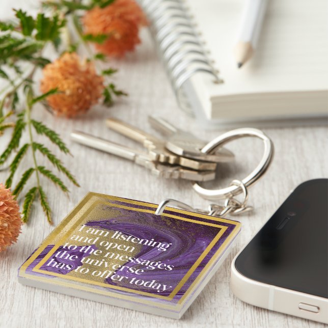 Porte-clefs Affirmation positive Marbre violet/or (Devant Droit)
