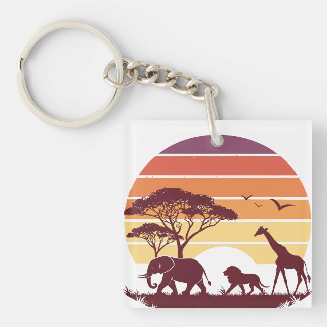 Porte-clefs African Wildlife Silhouette Safari Design (Devant)