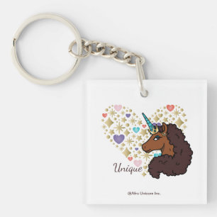 Porte-clefs Afro Unicorn   Design cardiaque unique