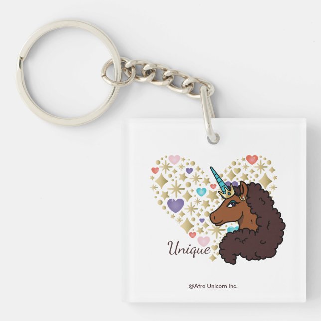 Porte-clefs Afro Unicorn | Design cardiaque unique (Devant)