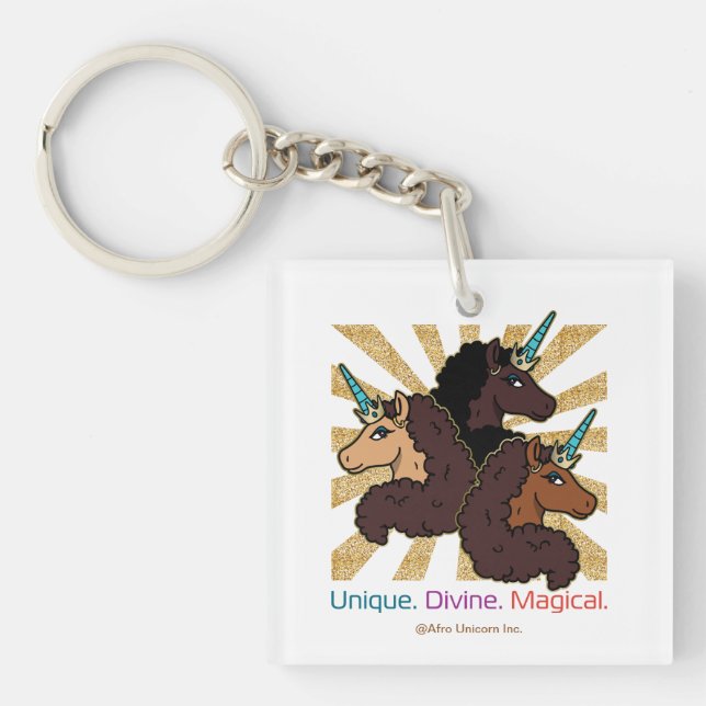 Porte-clefs Afro Unicorn Trio : Unique, Divine et Magique (Devant)