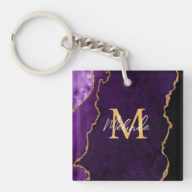 Porte-clefs Agate en marbre violet et or (Devant)