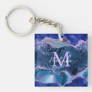 Porte-clefs Agate Océan Pailleté Bleu Foncé et Violet