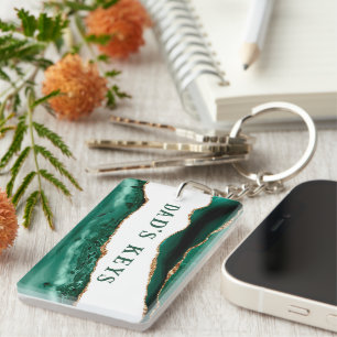 Porte-clefs Agate verte avec des bords à paillettes d'or Les c