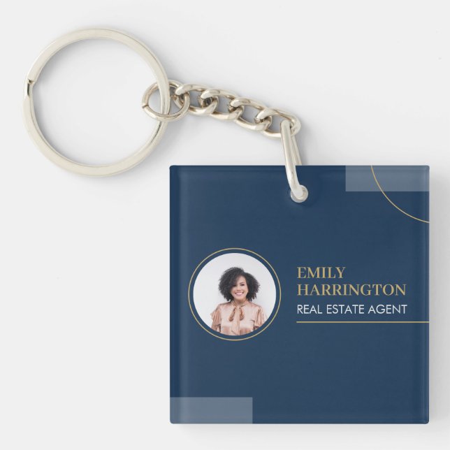 Porte-clefs Agent immobilier Navy lignes fines (Devant)