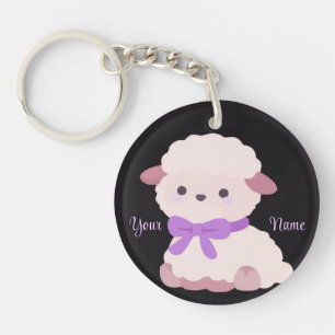 Porte-clefs Agneau avec un nœud violet Mignon Kawaii Noir pers