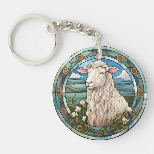 Porte-clefs Agneau de mouton de ferme en verre doux (Devant)