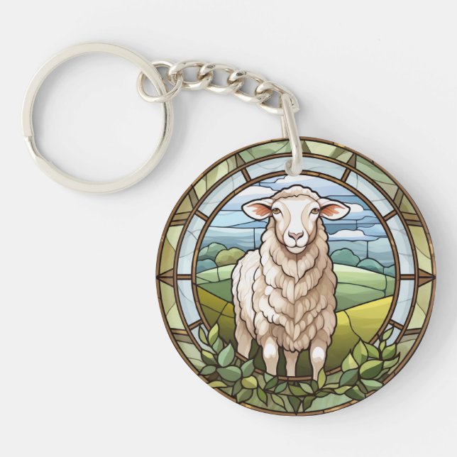 Porte-clefs Agneau de mouton de ferme en verre doux (Devant)
