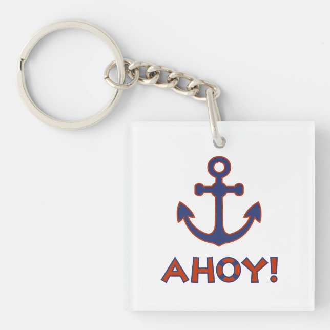 Porte-clefs AHOY ! Bouée + Design Ancre Rouge+Bleu (Devant)