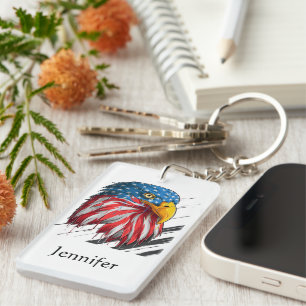 Porte-clefs Aigle à l'aquarelle USA American Military