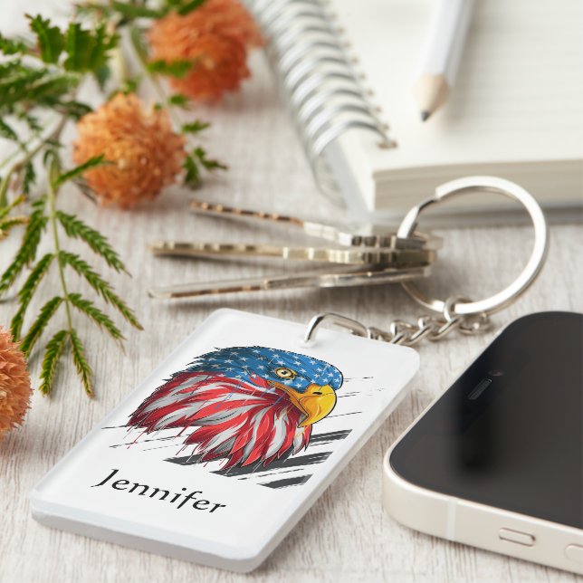 Porte-clefs Aigle à l'aquarelle USA American Military (Devant droit)