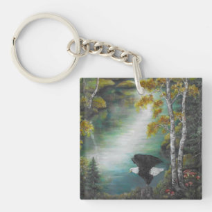Porte-clefs Aigles à l'automne peinture à l'huile de lac de mo