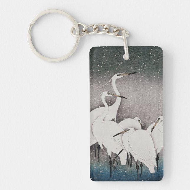 Porte-clefs Aigrettes japonaises Grues Koson Neige d'hiver (Devant)