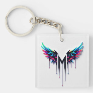 Porte-clefs Ailes d'ange graphiques en couleur vive Monogramme