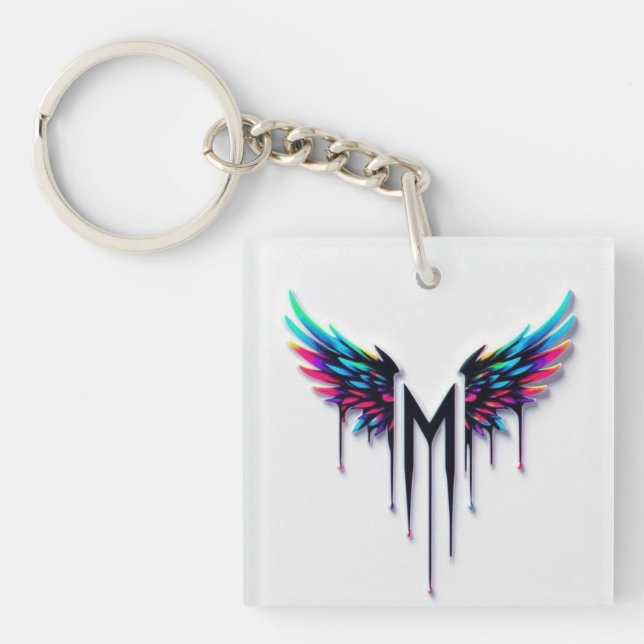 Porte-clefs Ailes d'ange graphiques en couleur vive Monogramme (Devant)