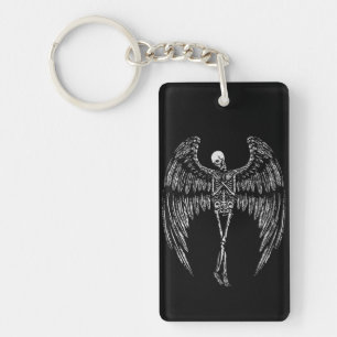 Porte-clefs Ailes d'ange squelettiques en noir et blanc