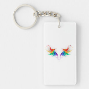 Porte-clefs Ailes fluffy arc-en-ciel