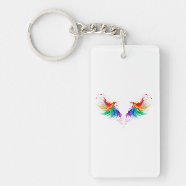 Porte-clefs Ailes fluffy arc-en-ciel (Devant)