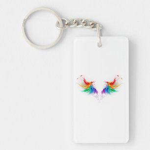 Porte-clefs Ailes fluffy arc-en-ciel