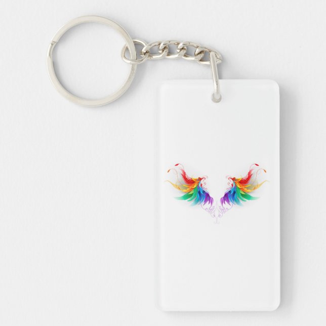 Porte-clefs Ailes fluffy arc-en-ciel (Devant)