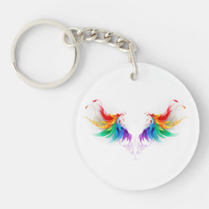 Porte-clefs Ailes fluffy arc-en-ciel
