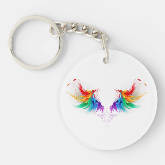 Porte-clefs Ailes fluffy arc-en-ciel (Devant)
