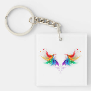 Porte-clefs Ailes fluffy arc-en-ciel