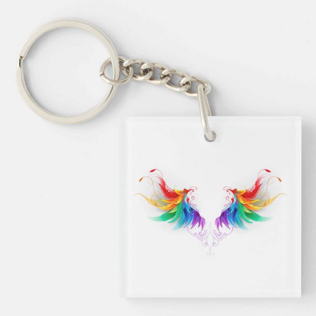 Porte-clefs Ailes fluffy arc-en-ciel (Devant)