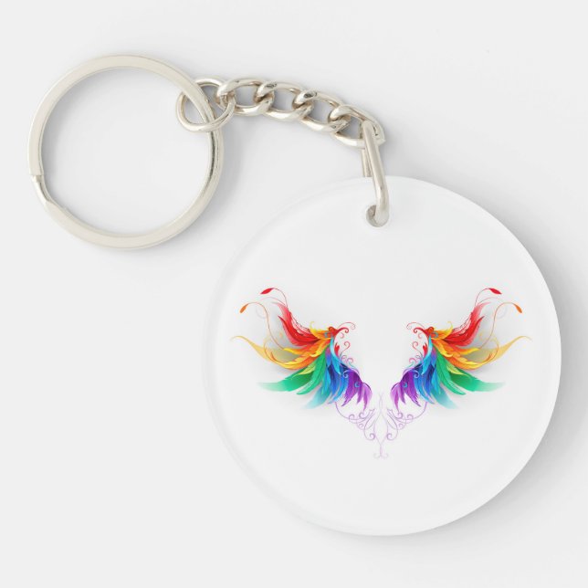 Porte-clefs Ailes fluffy arc-en-ciel (Devant)