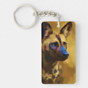 Porte-clefs Aimer le chien sauvage africain peint