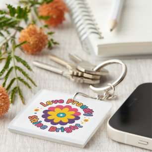 Porte-clefs Aimez avec fierté, brillez fort – Fierté des fleur