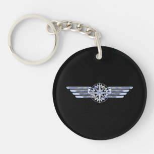 Porte-clefs Air Pilote Chrome comme ailes Compass sur noir