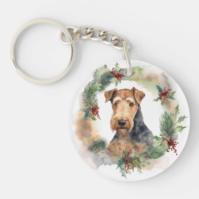 Porte-clefs Airedale Christmas Wreath Festive Pup (Devant)