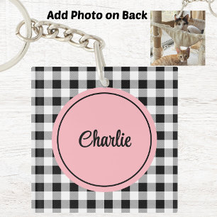 Porte-clefs Ajouter Photo, Nom Buffalo Check Pink Acrylique