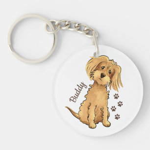 Porte-clefs Ajouter un nom Cute Fluffy Brown chien acrylique
